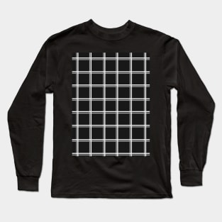 Black with Grey Squares Grid Long Sleeve T-Shirt